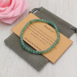 Braccialetto elastico in AVVENTURINA VERDE fatto a mano con sacchetto regalo e biglietto, pietra preziosa di cristallo da 4 mm