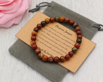 PICASSO JASPER Bracelet Stretch Fit Handmade With Gift Bag & Card Crystal Gemstone 6 mm