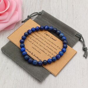 Bracelet LAPIS LAZULI extensible fait main avec sac cadeau et carte en cristal de 6 mm