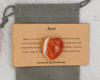 RED AGATE Palm Worry Stone Heart Crystal Gemstone With Gift Bag & Card