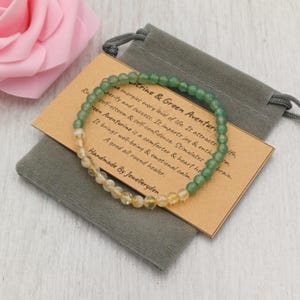 Bracelet extensible en aventurine verte et citrine, fait main, avec pochette cadeau et carte, pierre précieuse en cristal de 4 mm