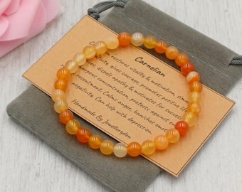 CARNELIAN Bracelet Stretch Fit Handmade With Gift Bag & Card Crystal Gemstone 6 mm