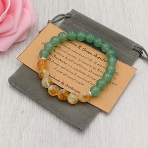 Bracelet AVENTURINE VERTE CITRINE Stretch Fit Fait à la main avec sac cadeau et carte Pierre précieuse en cristal 6/8 mm