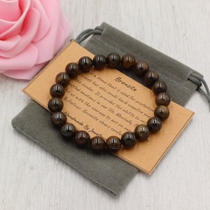 Bracelet BRONZITE extensible fait main avec sac cadeau et carte en cristal de 8 mm