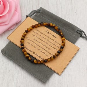 Bracelet ŒIL DE TIGRE extensible fait main avec sac cadeau et carte en cristal de 4 mm