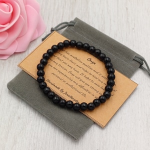 Bracelet ONYX NOIR Stretch Fit fait à la main avec sac cadeau et carte pierre précieuse en cristal 6 mm