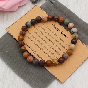 Pulsera de jaspe PICASSO, ajuste elástico, hecha a mano, con bolsa de regalo y tarjeta, piedra preciosa de cristal de 6 mm