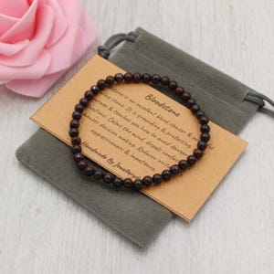 Bracelet BLOODSTONE extensible fait main avec sac cadeau et carte en cristal de 4 mm
