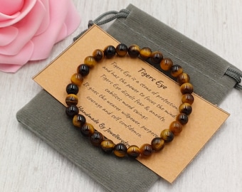 TIGERS EYE Bracelet Stretch Fit Handmade With Gift Bag & Card Crystal Gemstone 6 mm