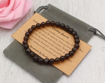 SMOKEY QUARTZ Bracelet Stretch Fit Handmade With Gift Bag & Card Crystal Gemstone 6 mm