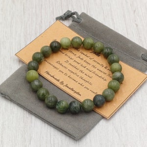 Bracelet JADE VERT Stretch Fit fait à la main avec sac cadeau et carte pierre précieuse en cristal 8 mm