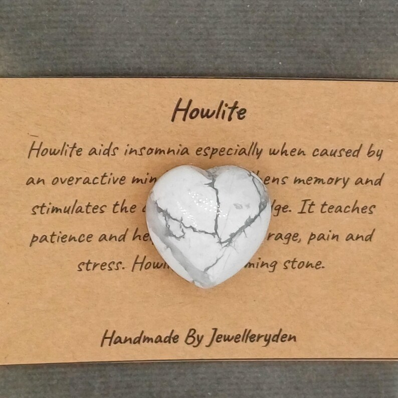 HOWLITE Palm Worry Stone Heart Crystal Gemstone With Gift Bag & Card ...