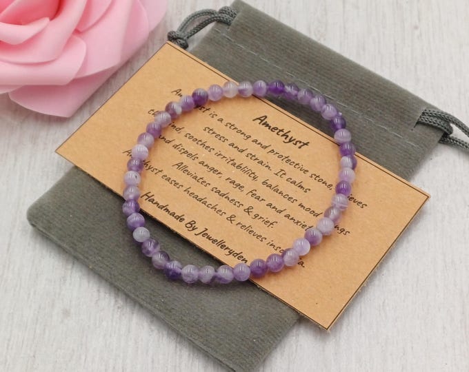 DREAM AMETHYST Bracelet Stretch Fit Handmade With Gift Bag & Card Crystal Gemstone 4 mm