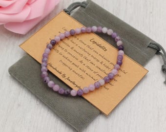 LEPIDOLITE Bracelet Stretch Fit Handmade With Gift Bag & Card Crystal Gemstone 4 mm