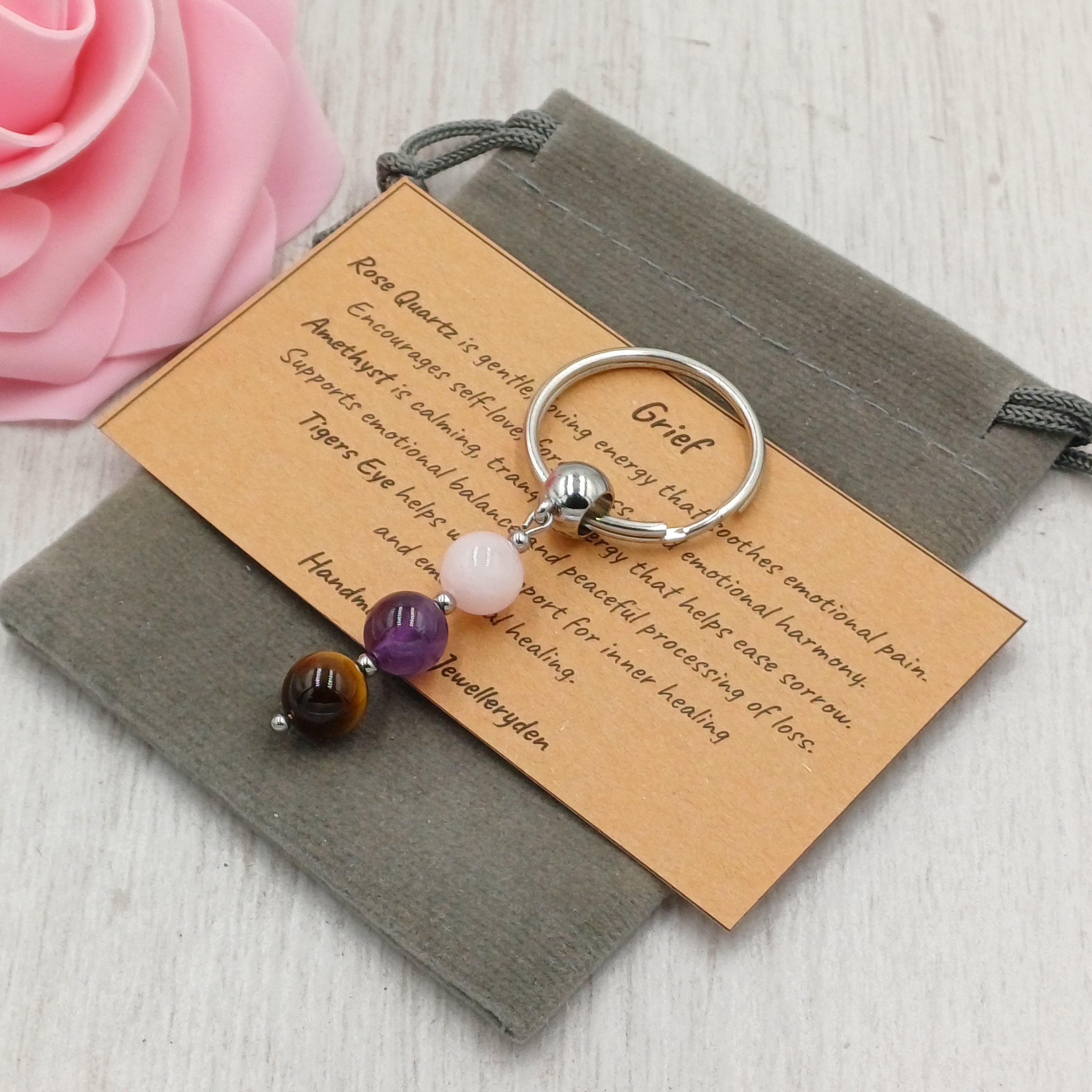 Crystal Gemstone Keyring GRIEF Tigers Eye Rose Quartz Amethyst +
