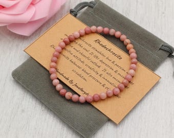 RHODOCHROSITE Bracelet Stretch Fit Handmade With Gift Bag & Card Crystal Gemstone 4 mm