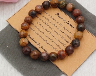 PICASSO JASPER Bracelet Stretch Fit Handmade With Gift Bag & Card Crystal Gemstone 8 mm