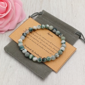 Bracelet TREE AGATE Stretch Fit fait à la main avec sac cadeau et carte pierre précieuse en cristal 6 mm