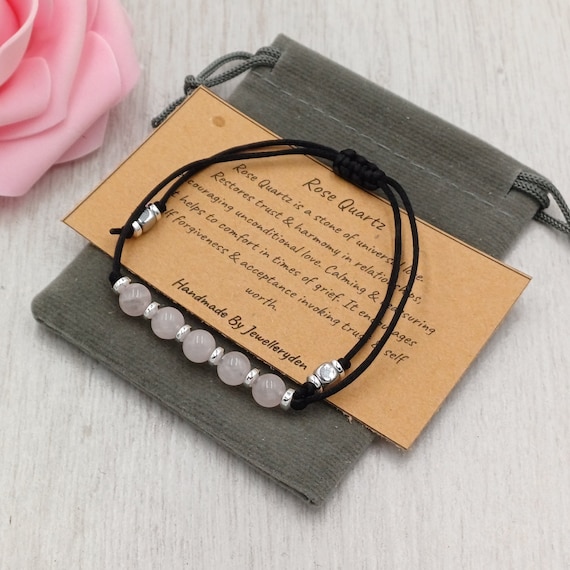 STONE BEAD BRACELET 6 MM W/CHARMS - ROSE STONE BEAD BRACELET 6 MM W/CHARMS - ROSE