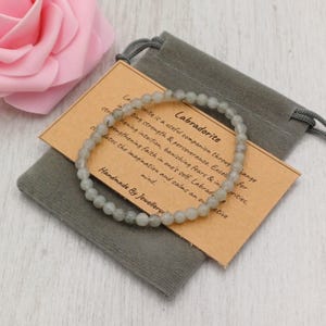 Bracelet extensible en labradorite fait main avec sac cadeau et carte en cristal de 4 mm