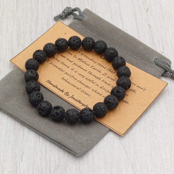 LAVA Bracelet Stretch Fit Handmade With Gift Bag & Card Crystal Gemstone 8mm