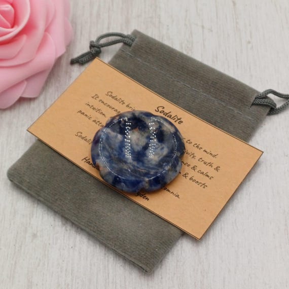 SODALITE Palm Worry Stone Crystal Gemstone With Gift Bag & Card