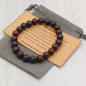BLOODSTONE Bracelet Stretch Fit Handmade With Gift Bag & Card Crystal Gemstone 8mm