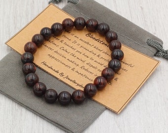 BLOODSTONE Bracelet Stretch Fit Handmade With Gift Bag & Card Crystal Gemstone 8mm