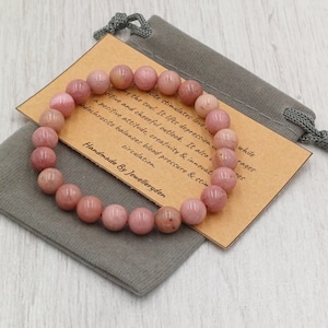 Bracelet RHODOCHROSITE Stretch Fit fait à la main avec sac cadeau et carte pierre précieuse en cristal 8 mm