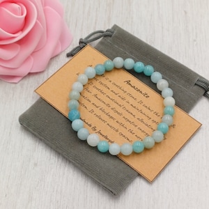 Bracelet AMAZONITE Stretch Fit fait à la main avec sac cadeau et carte pierre précieuse en cristal 6 mm