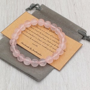 ROSE QUARTZ Bracelet Stretch Fit Handmade With Gift Bag & Card Crystal Gemstone 8mm