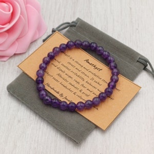 Bracelet AMÉTHYSTE Stretch Fit Fait à la main avec sac cadeau et carte Pierre précieuse en cristal 6 mm