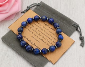LAPIS LAZULI Bracelet Stretch Fit Handmade With Gift Bag & Card Crystal Gemstone 8 mm