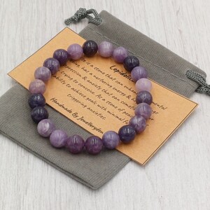 Bracelet en LÉPIDOLITE extensible fait main avec sac cadeau et carte en cristal de 8 mm