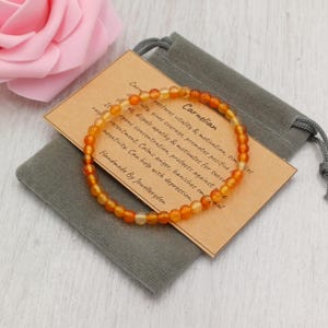 Bracelet en cornaline extensible fait main avec sac cadeau et carte, pierre précieuse en cristal de 4 mm