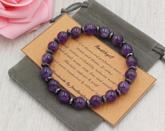 AMETHYST Bracelet Stretch Fit Handmade With Gift Bag & Card Crystal Gemstone 8 mm