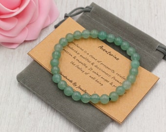 GREEN AVENTURINE Bracelet Stretch Fit Handmade With Gift Bag & Card Crystal Gemstone 6 mm