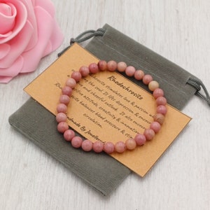 Bracelet RHODOCHROSITE Stretch Fit fait à la main avec sac cadeau et carte pierre précieuse en cristal 6 mm