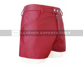 Red Leather Shorts for Men With Two 