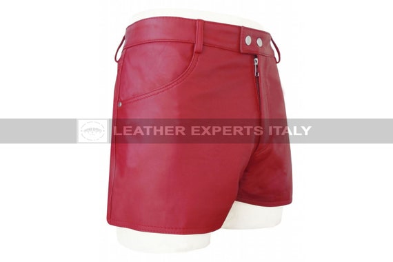 Red Leather Shorts for Men With Two 
