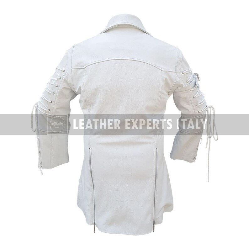 Mens White Leather Steampunk Coat Long Leather Coat Trench Etsy
