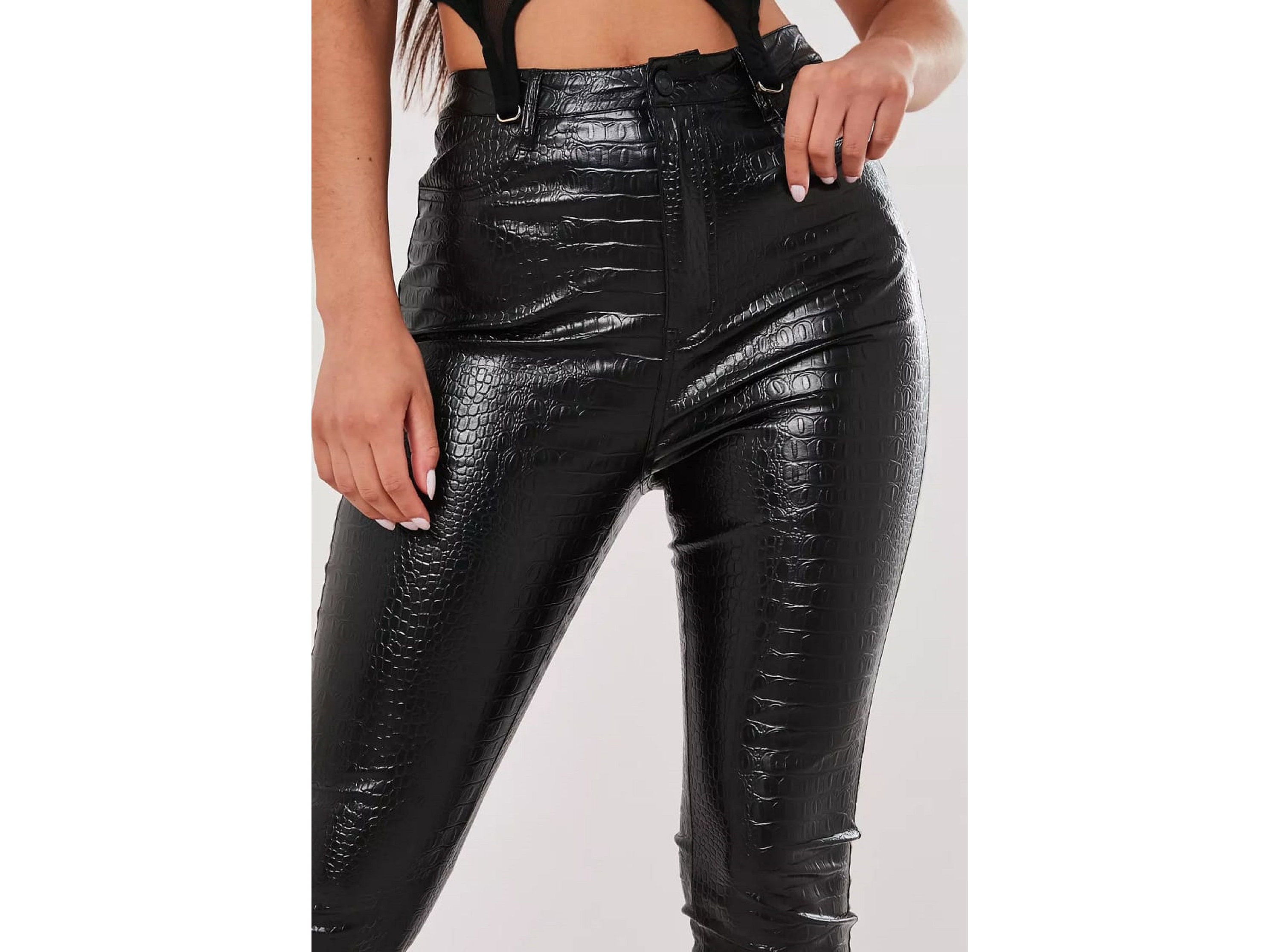 Womens Black Crocodile Skin PU Leather Party Pants Crocodile Etsy