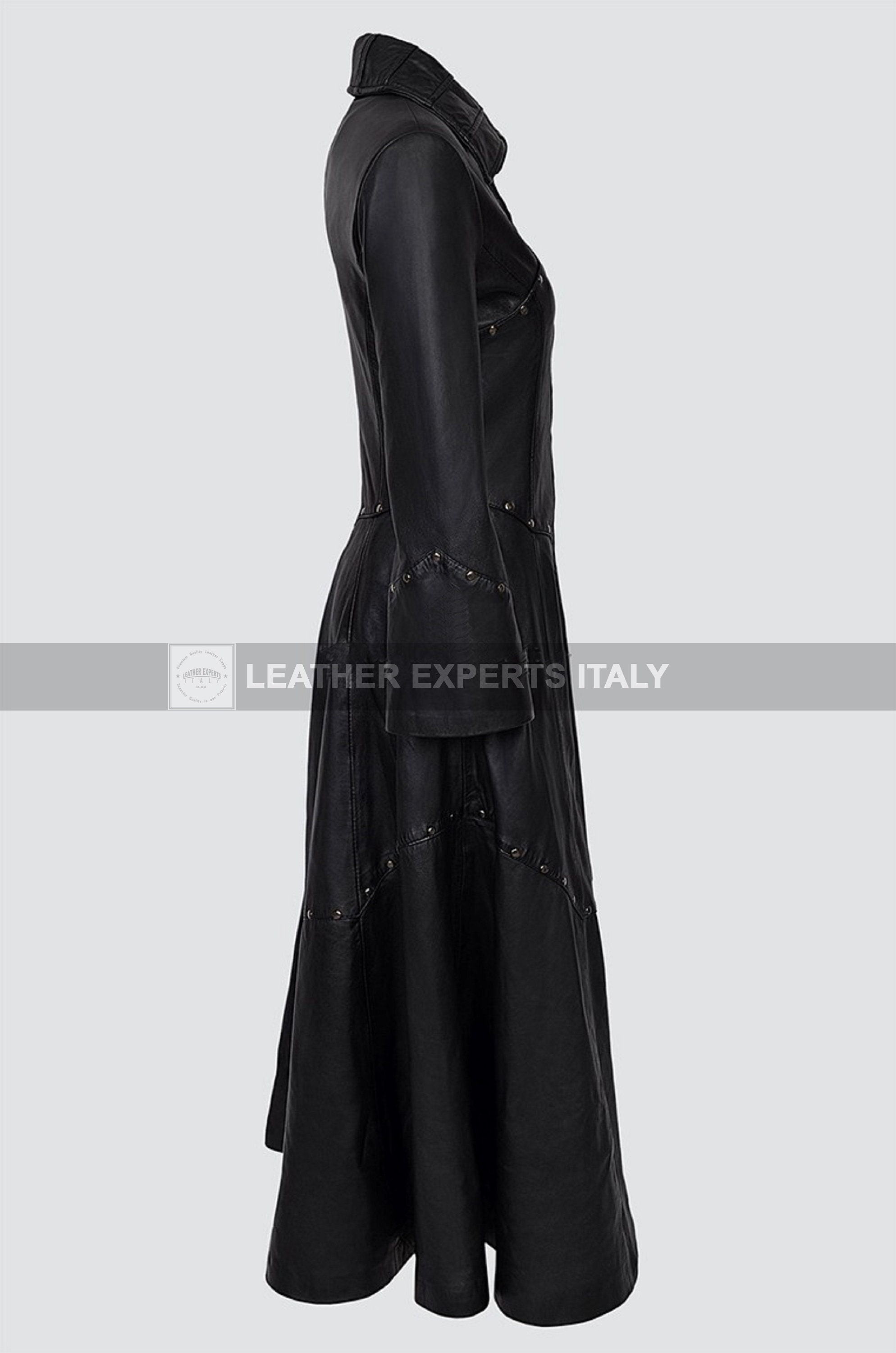 Womens Black Studded Full Length Leather Coat Slim Fit Coat - Etsy UK
