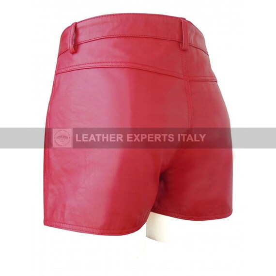 Red Leather Shorts for Men With Two 