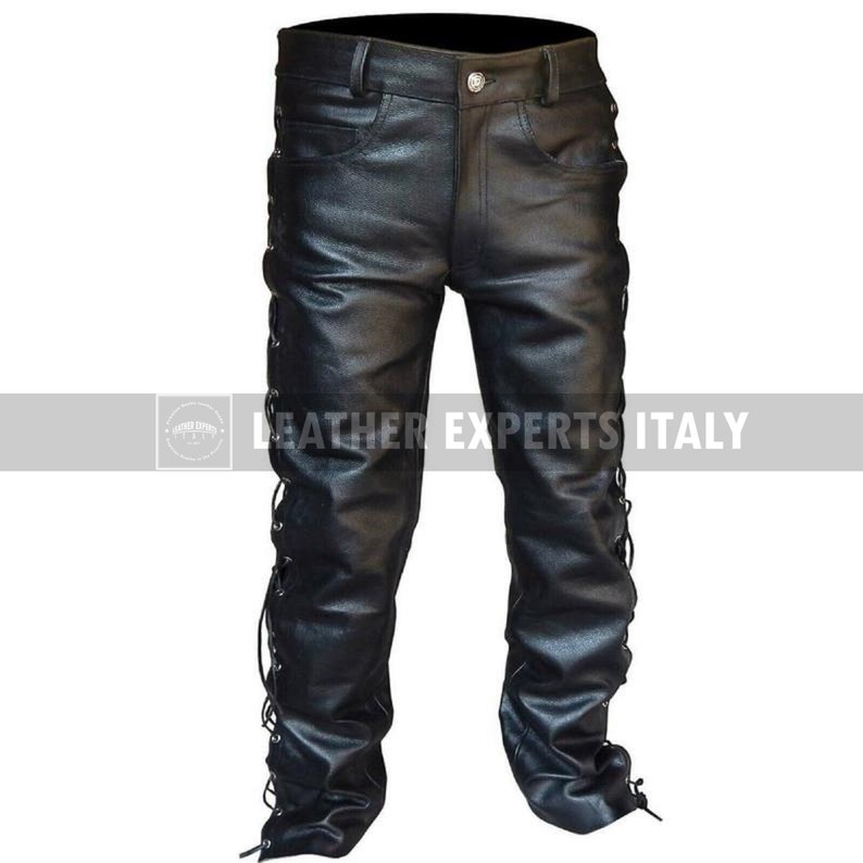 Mens Leather Side Lace Pants Genuine Cow plain Skin Leather Etsy