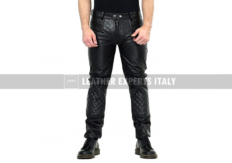 Mens Leather Quilted Pants Hand Crafted Biker Trouser Genuine Etsy