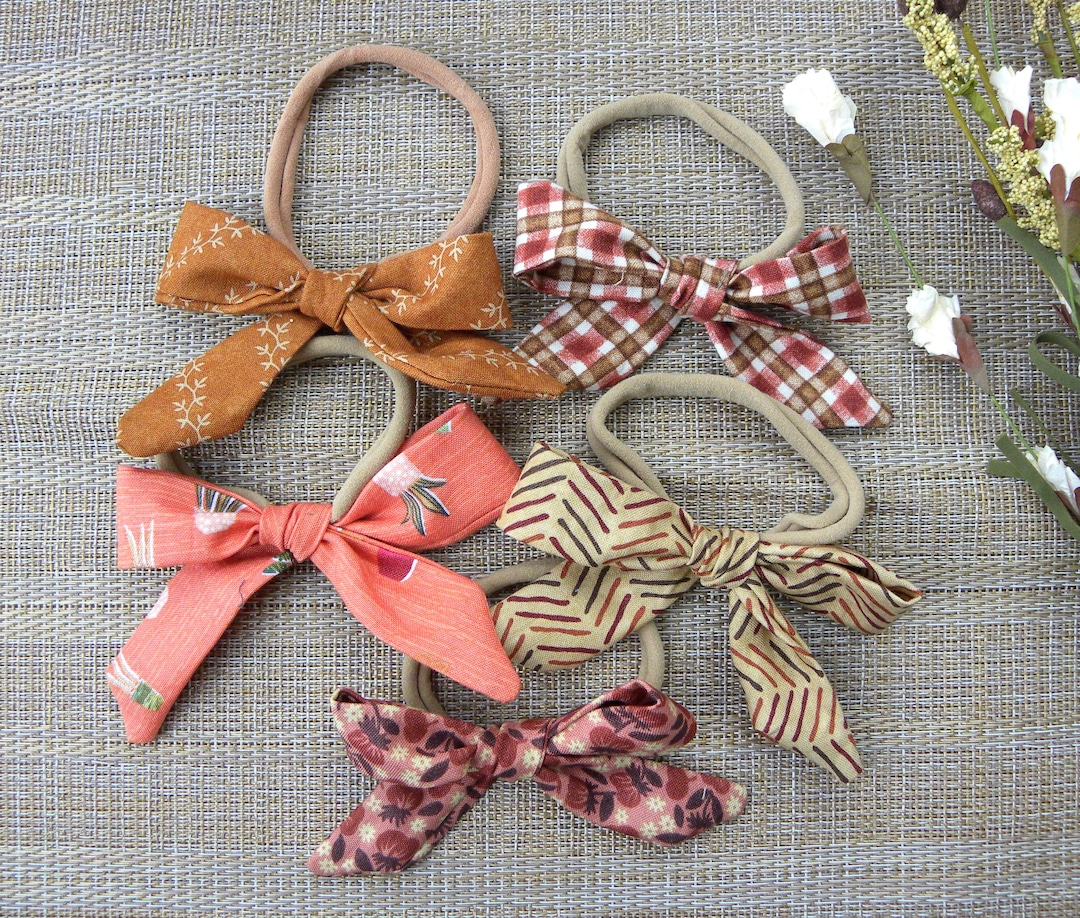 Set of Baby Headband Bows, Nylon Headband for Newborns, Neutral Bows