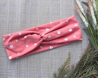 Floral Twist Headband, Turban Headband, Headband with Knot, Pink Peach Floral Headband