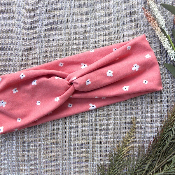 Floral Twist Headband, Turban Headband, Headband with Knot, Pink Peach Floral Headband