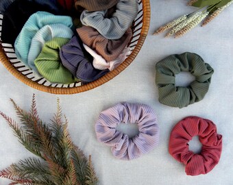 Soft Rib Knit Scrunchies, Solid Color Scrunchies, Jersey Knit Rib Scrunchies, Gift for Her, Bridesmaid Gifts, Soft Hair Ties